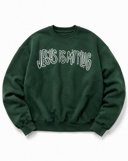Green Jesus Is My Plug Crewneck | Unisex Christian Streetwear